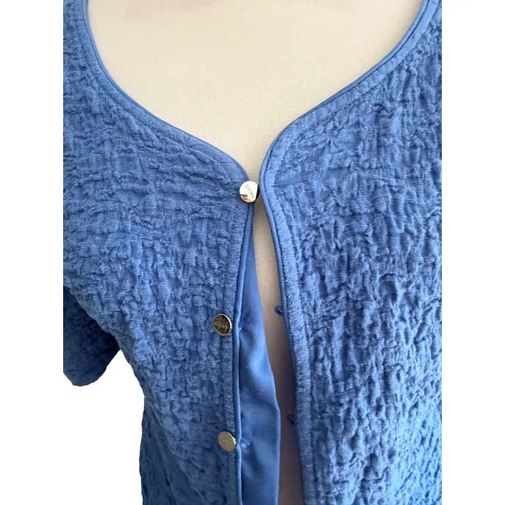 DKNY Blue Silver Button Down Short Sleeve Top Size Large - Image 7