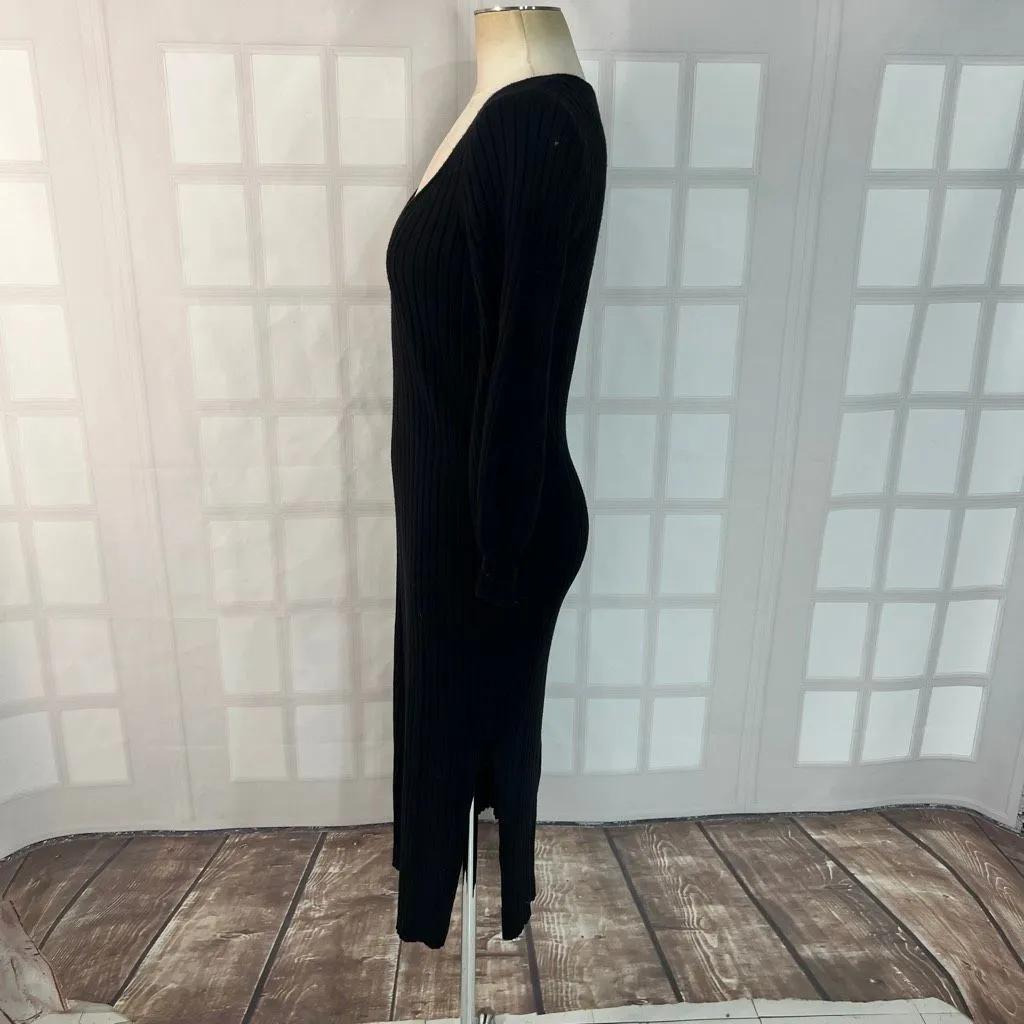 Charles Henry black ribbed long puff sleeve sweater dress size medium - Image 7