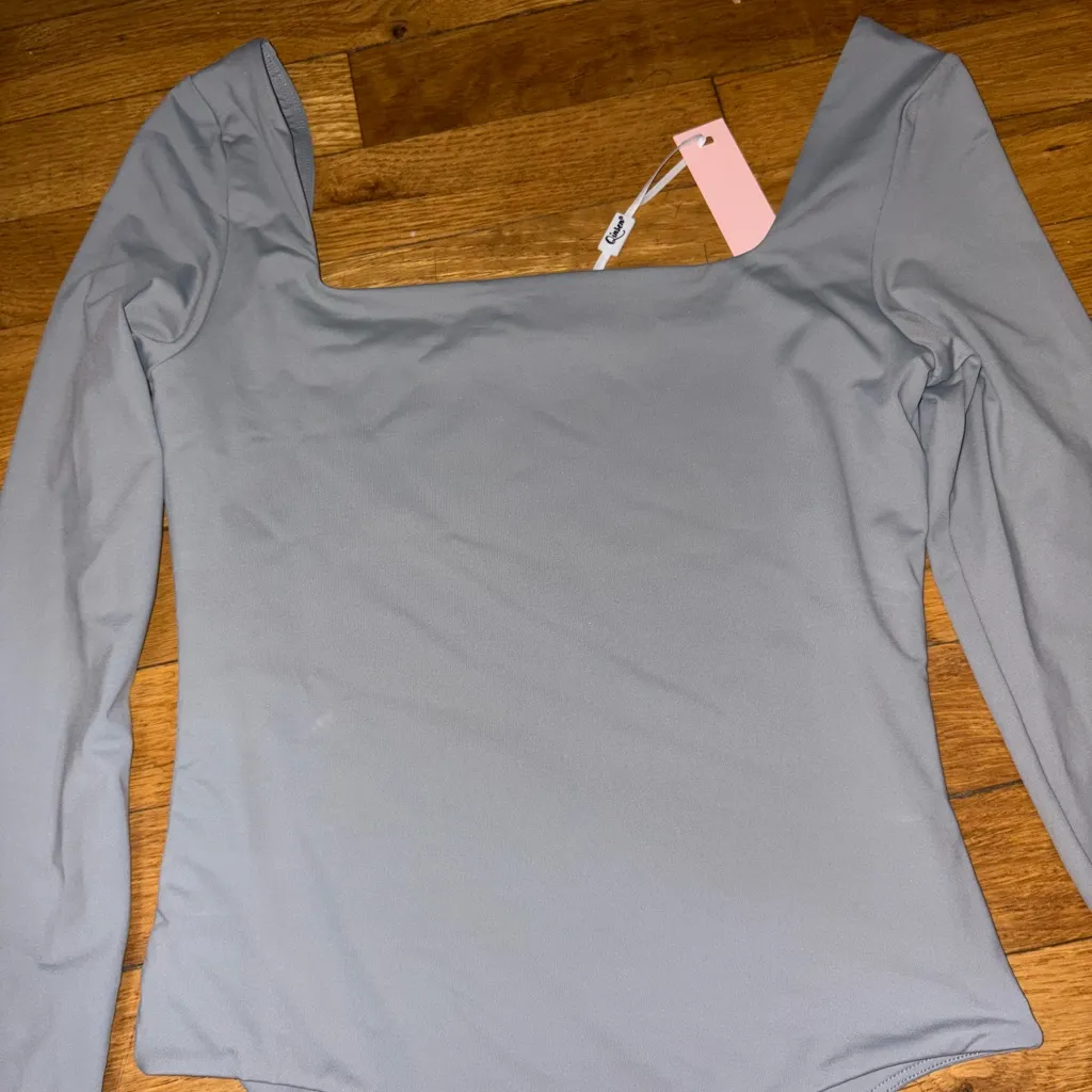 QINSEN Women's Square Neck Bodysuit Long Sleeve Double Lined Shirt Tops - Image 3