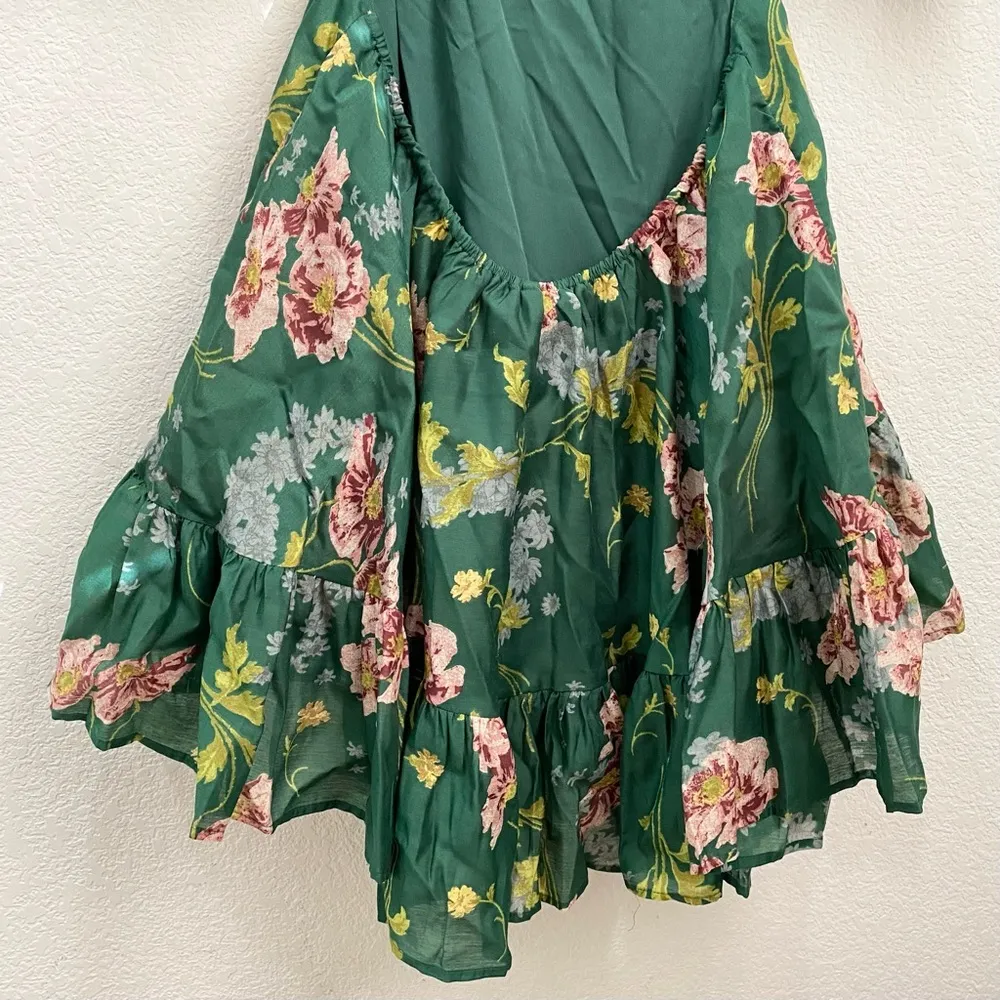 ASOS Tie Front Mini Dress in Textured Voile Art Nouveau Green Floral Size 10 - Image 13