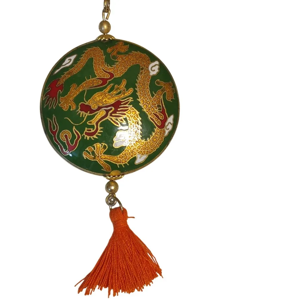 Cloisonné Dragon Pendant Necklace Long 30 Vintage Gold Tone Chain Orange Tassel - Image 13