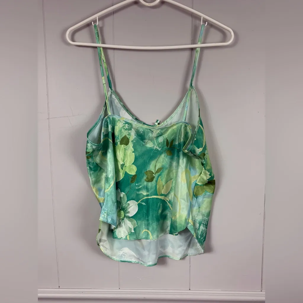Vintage Y2K Silky Green Floral Cami Top Large Cottagecore Fairy Forest Coquette - Image 4
