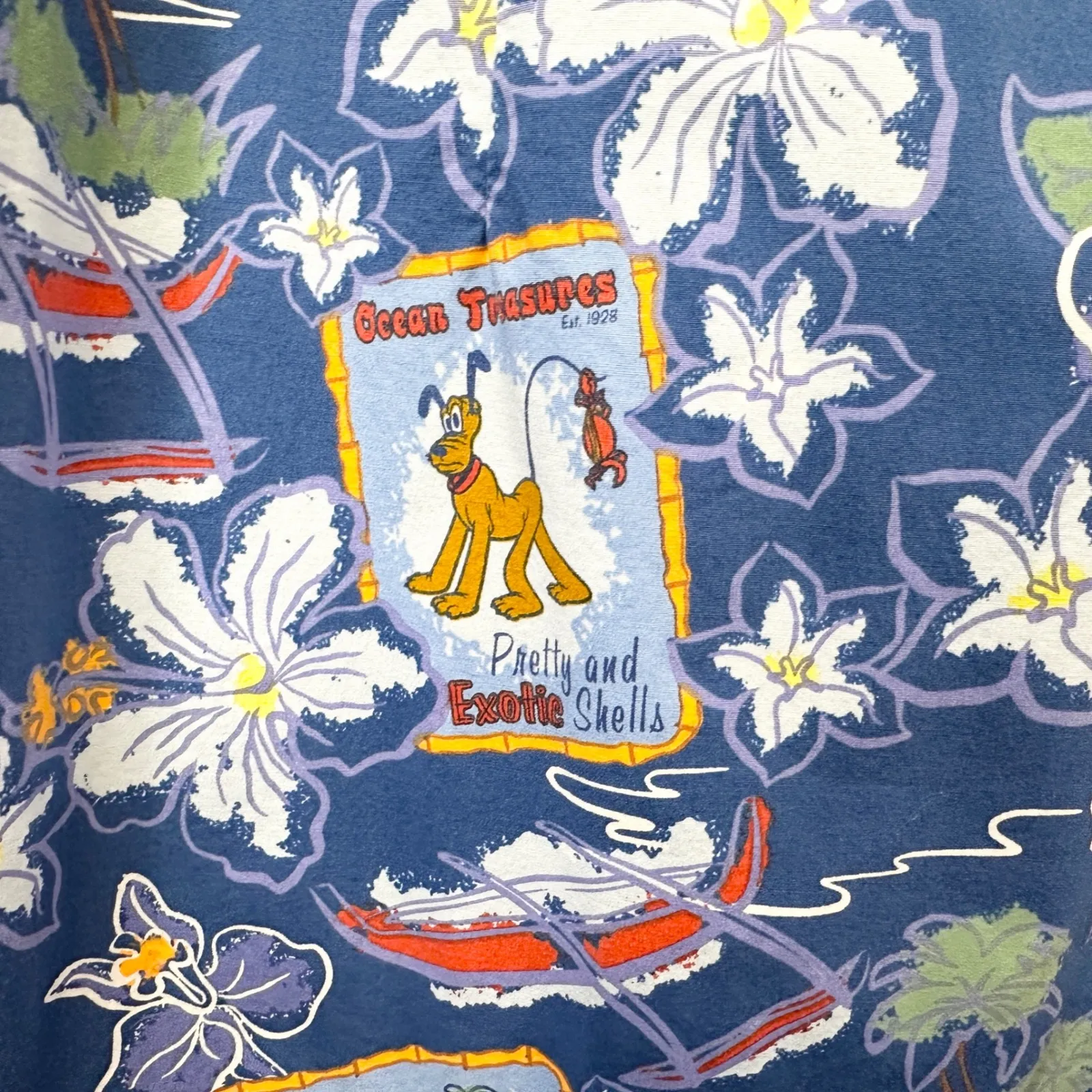 VTG Disney Medium Shift Dress Mickey Hawaiian Sleeveless Hula Tiki Postcard 1178 - Image 9