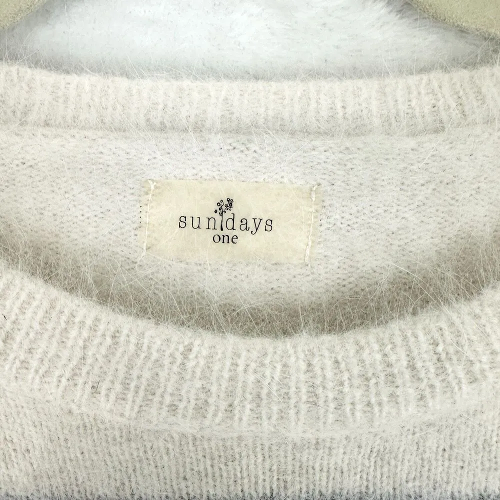 Sundays By We Are Sundays Angora Stripe Sweater Size Small Crewneck Eyelash Pink - Image 3