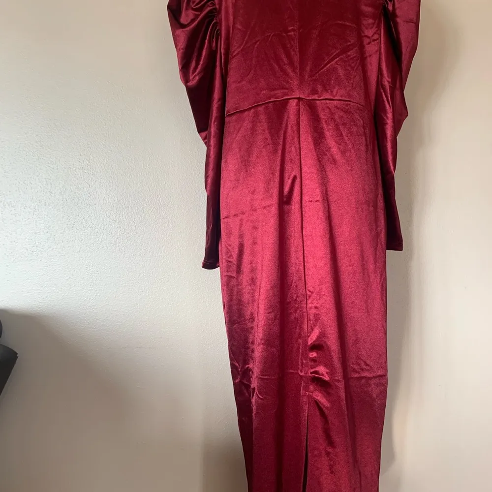 Shein Red & Silver Rhinestones Long Sleeve Satin Bodycon Dress - Image 2