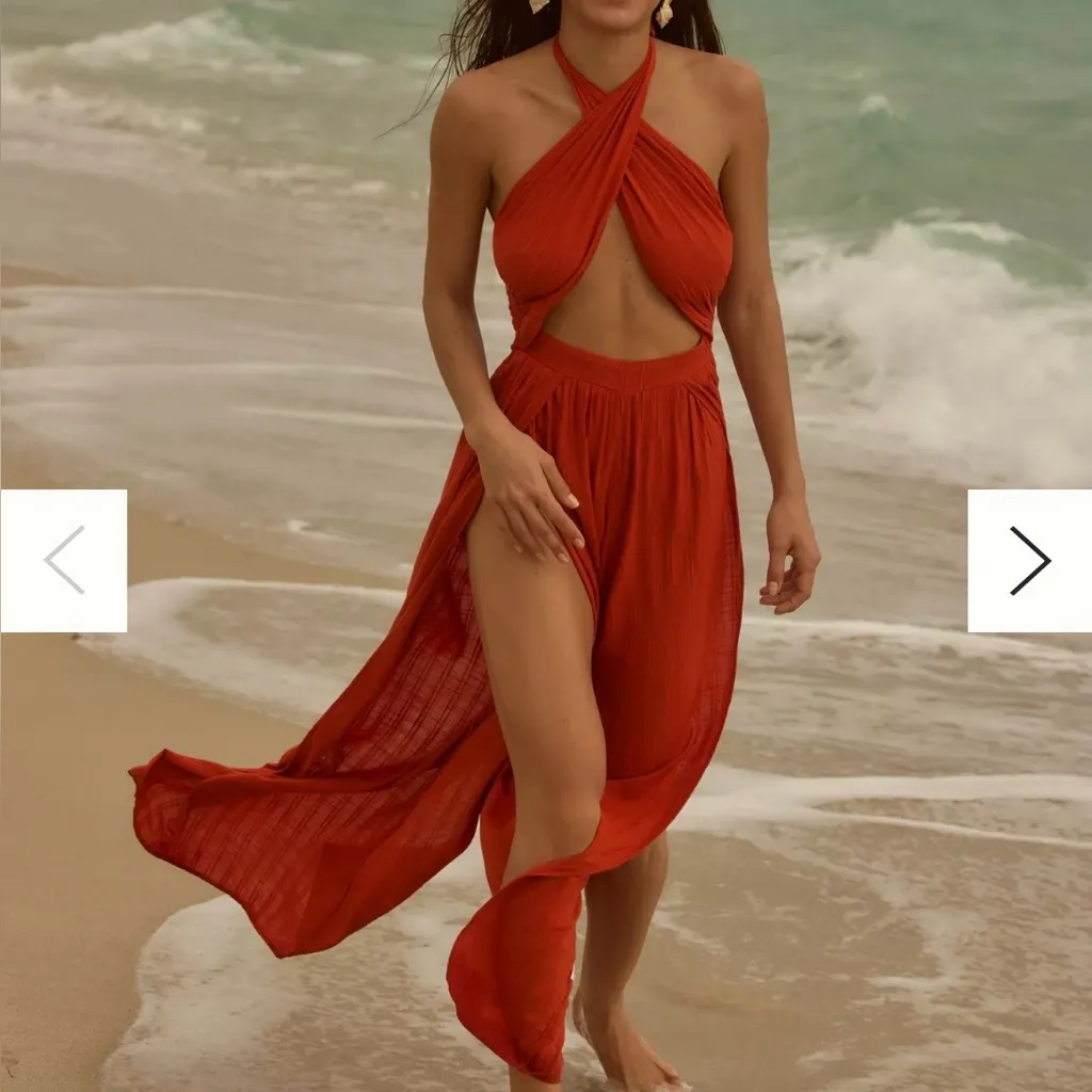 LSPACE x Anthropologie Jumpsuit Women Orange Kailani Beach Boho Vacay Size XL - Image 2