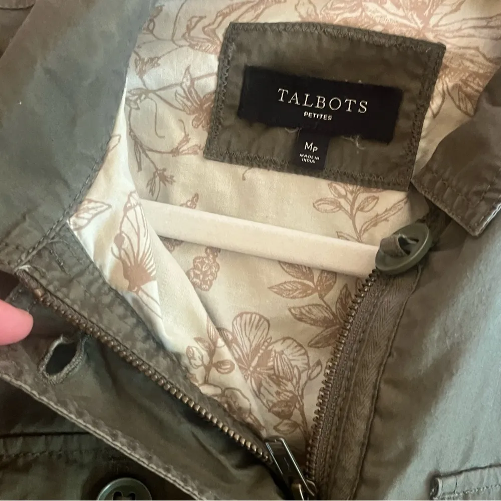 Talbots Green Safari Cropped Trench Cotton Coat Medium Petite - Image 4