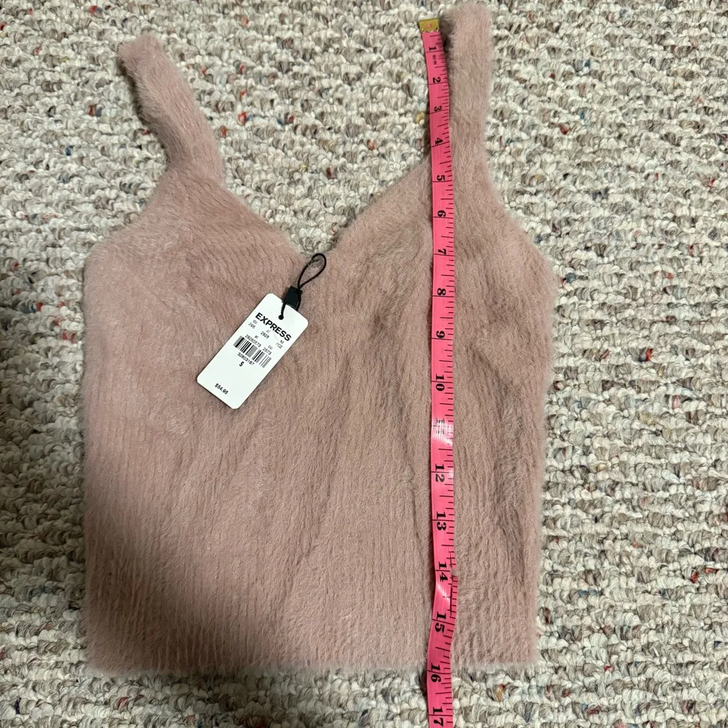 NWT Express Eyelash Ribbed Knit Cropped Fuzzy Sweater Cami Tank Top- Size Small - Image 4