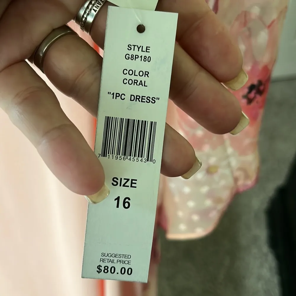 Glamour Nights Scoop Neck Floral Print Cape Short Sleeve in Coral Pink Size 16 - Image 9