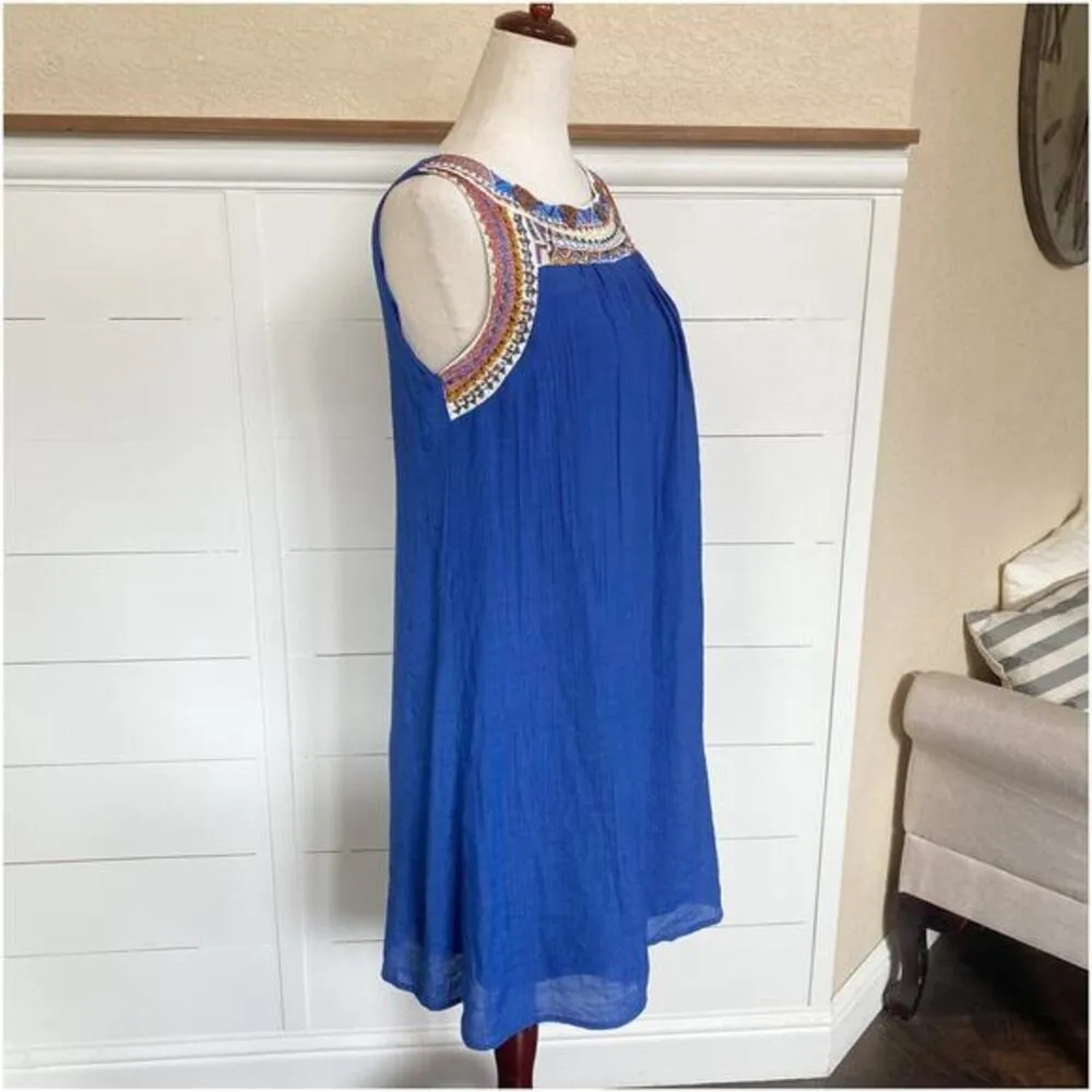 Luxoloxy Blue Sleeveless Beaded Crepe Embroidered Boho Dress - S‎ EUC - Image 3