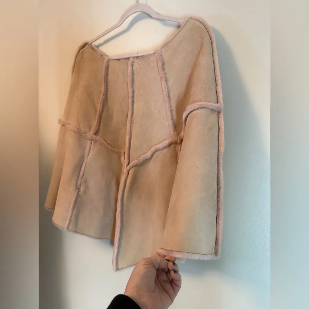 UGG Australia Blush Pink Suede Shearling Shawl Wrap Poncho Sz S/M VTG Rare - Image 8