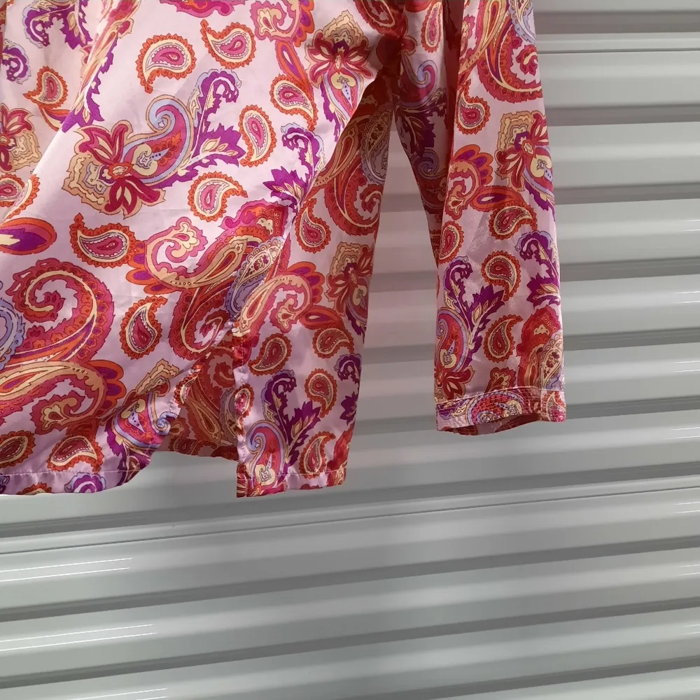 Kathryn Lounge Pajama Top Women Size 1X Pink Paisley Satiny Sleepwear Barbiecore - Image 4