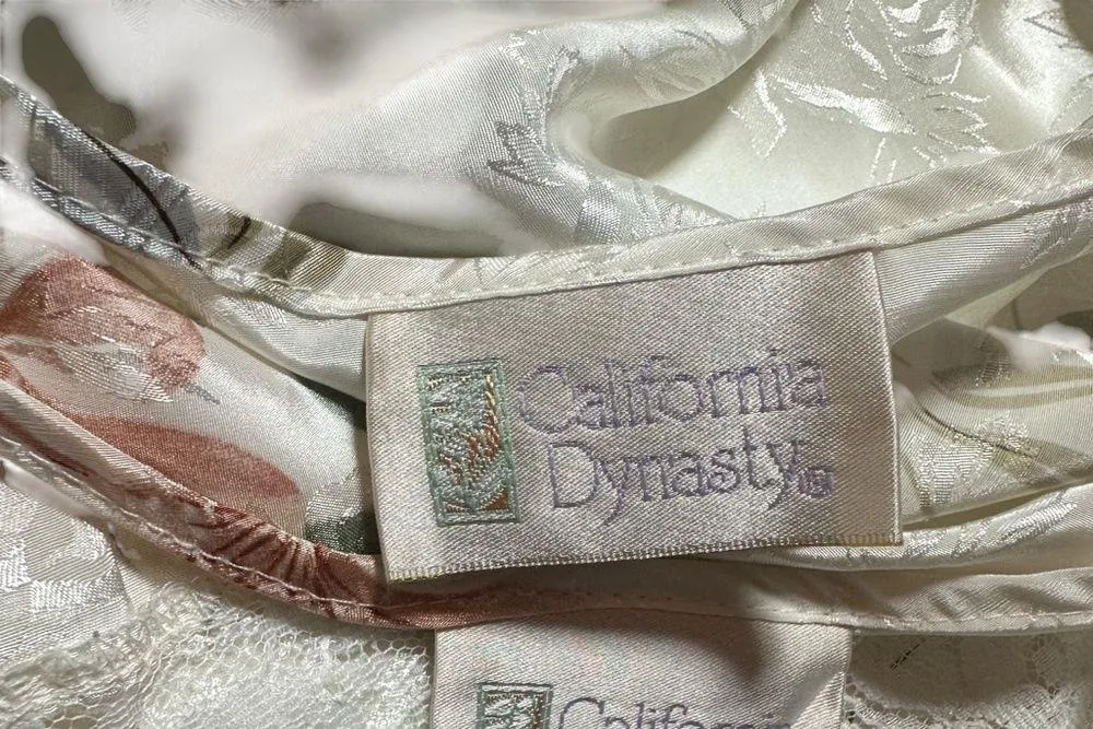 Vintage 90s California Dynasty White Silky Floral Nightgown Robe Pjs Set Medium - Image 5