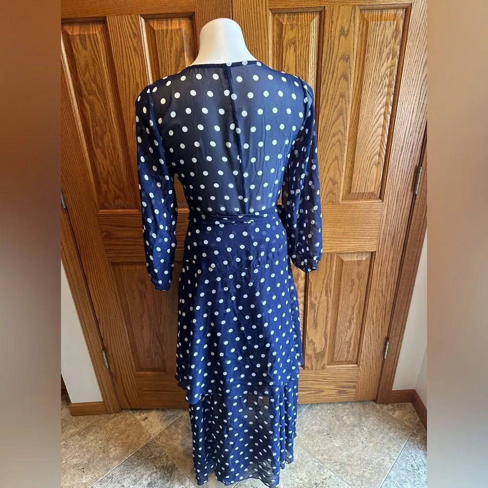 Blue Polka Dot Wrap Dress Layered Ruffle Skirt CBR New Size Medium - Image 5