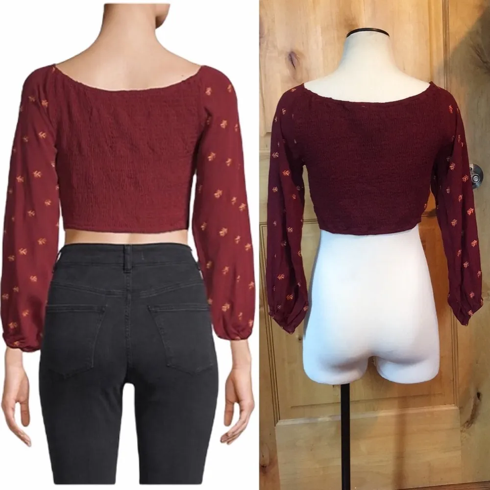 UO RAGA Red Leaf Print Knotted Crop Top $97 EUC M - Image 4