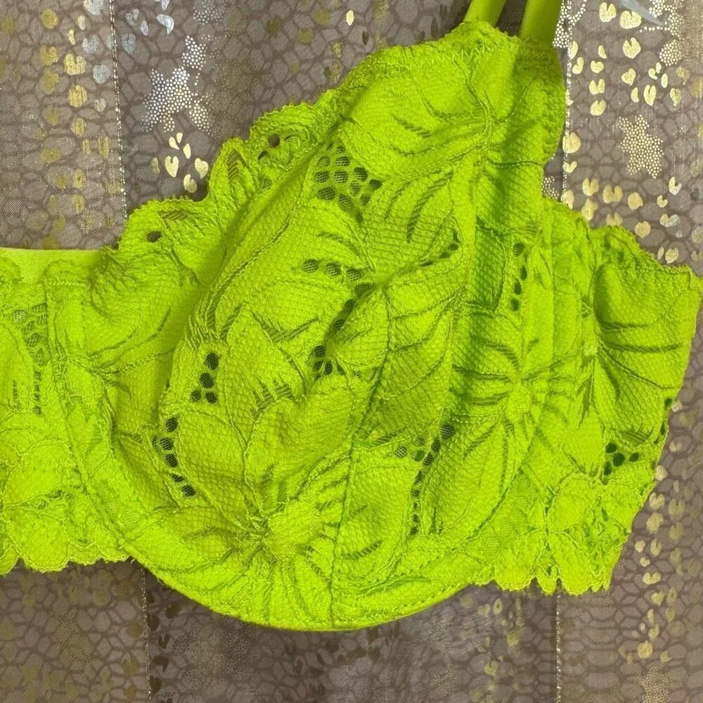 Aerie Real Power Beach Daze Lace Lime Green Unlined Balconette Bra 34C NWT - Image 3