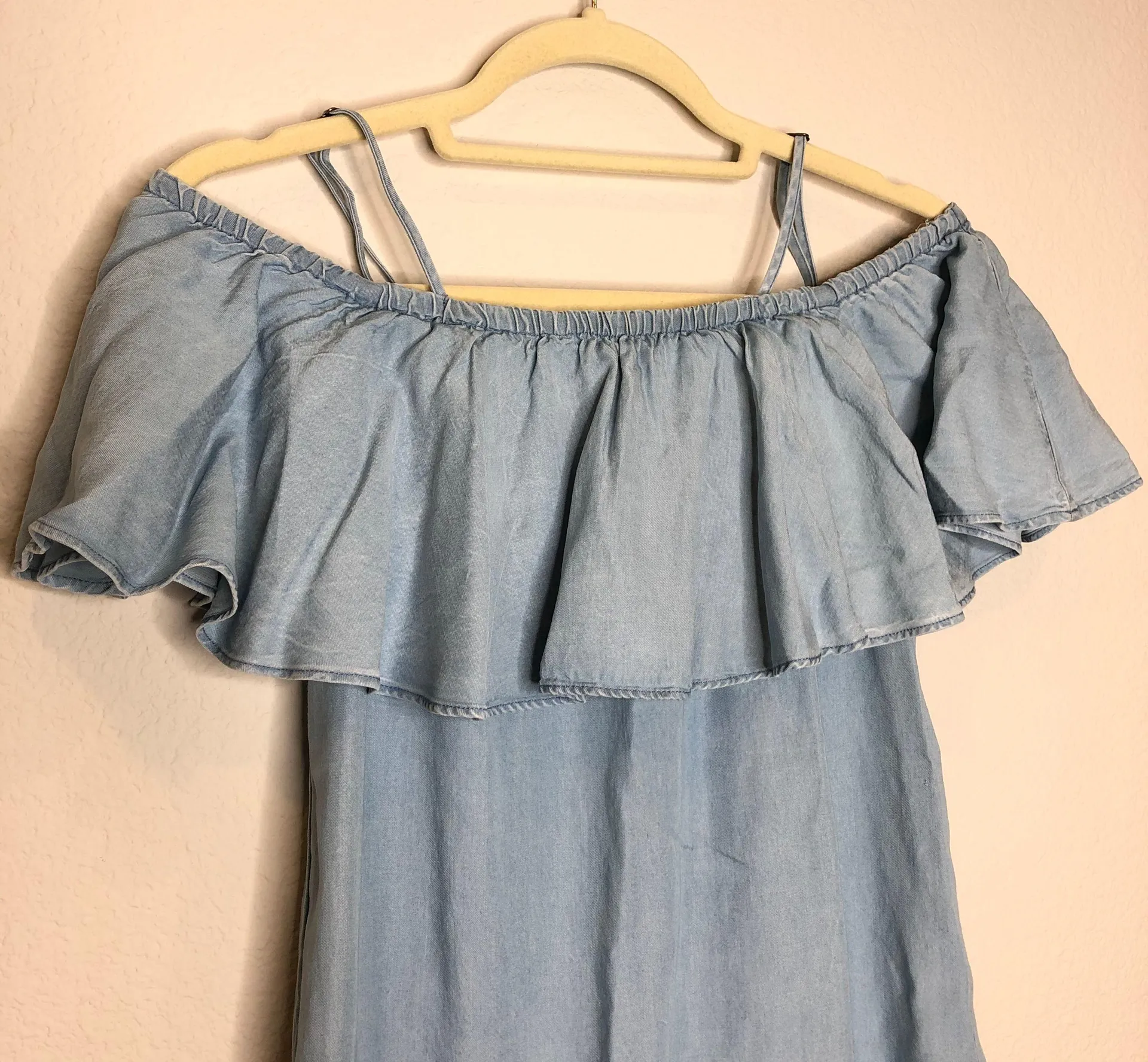 Cooperative Blue Chambray Off-the-Shoulder Mini Dress - Image 6