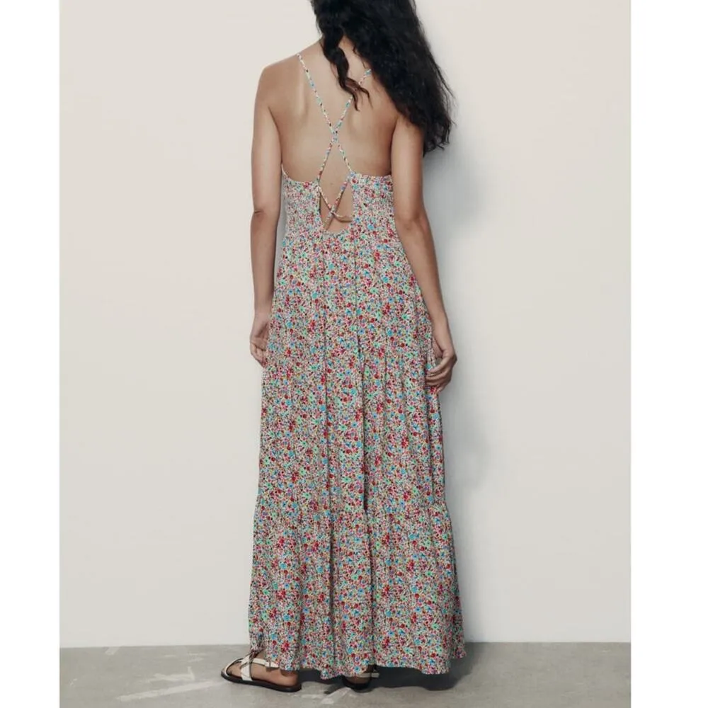 NWT Zara Ditsy Floral Print Strappy Maxi Sun Dress in Multicolored Women's M - Image 4