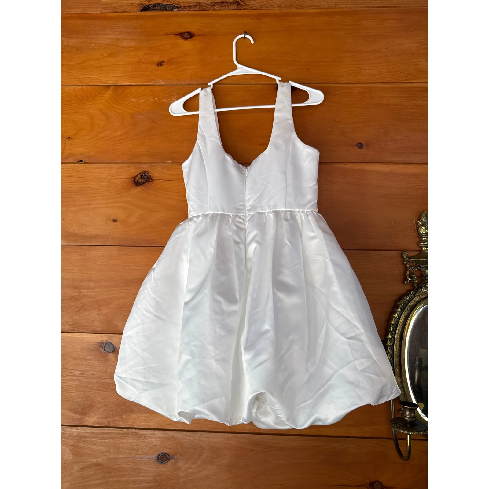 Lulus Regal Cutie White Satin Square Neck Bubble-Hem Mini Dress Engagement Sz M - Image 4