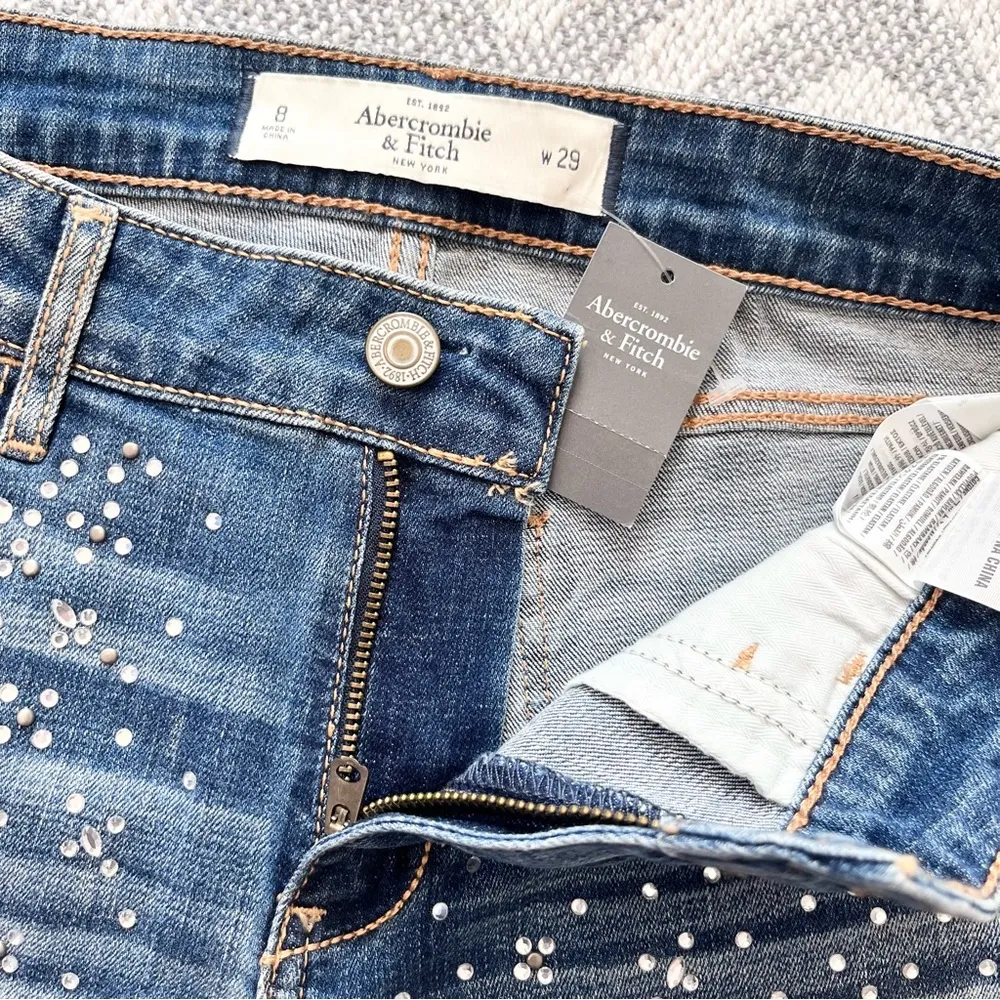 ABERCROMBIE & FITCH Women’s Super Skinny Fit Bedazzled Blue Denim Jeans 8 NWT - Image 9