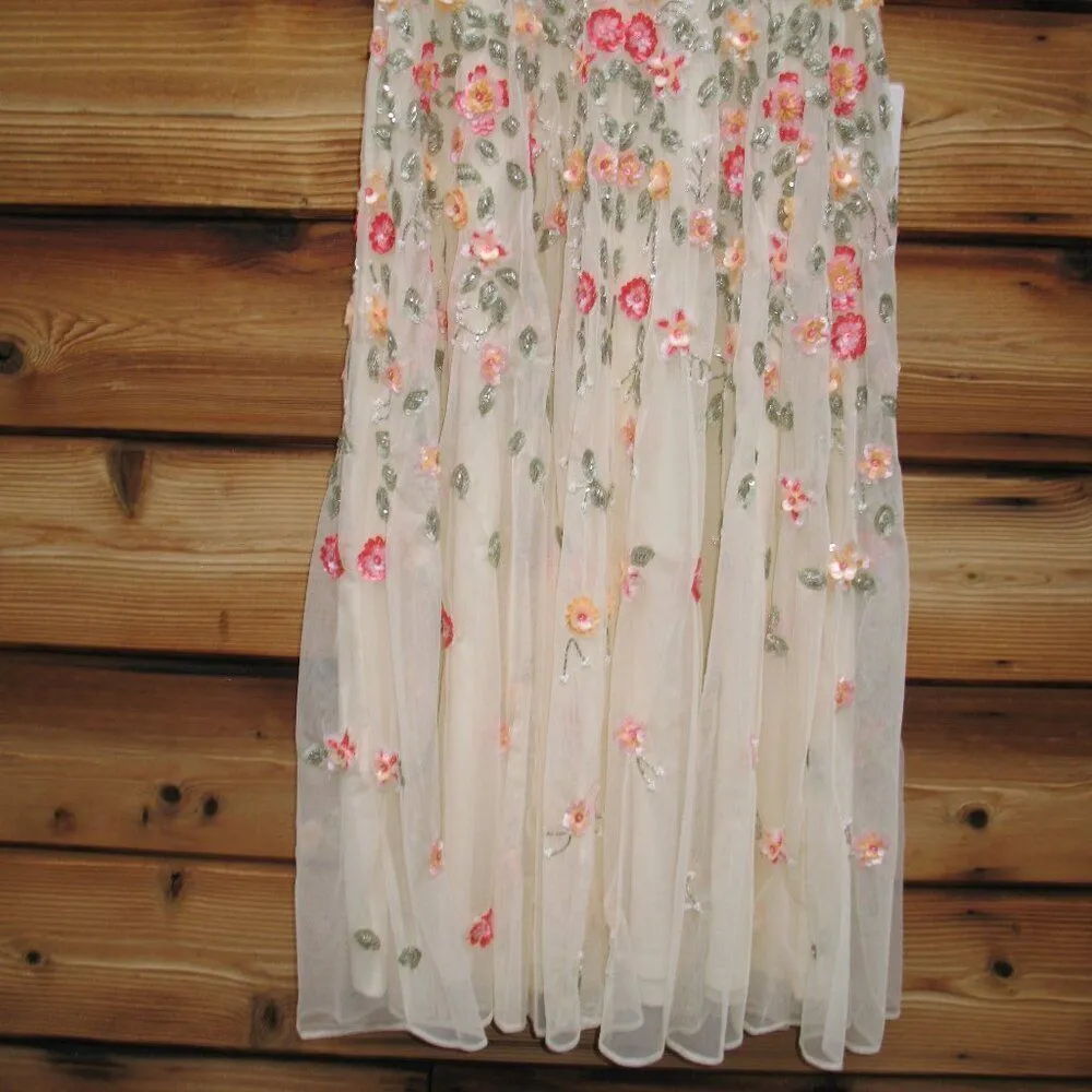 Mac Duggal 5527 Cream V-Neck Sleeveless Midi Floral Beaded A-line Dress $598 - Image 11