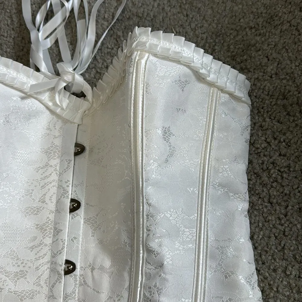 White on white brocade true corset lace up coquette western burlesque size XL - Image 3