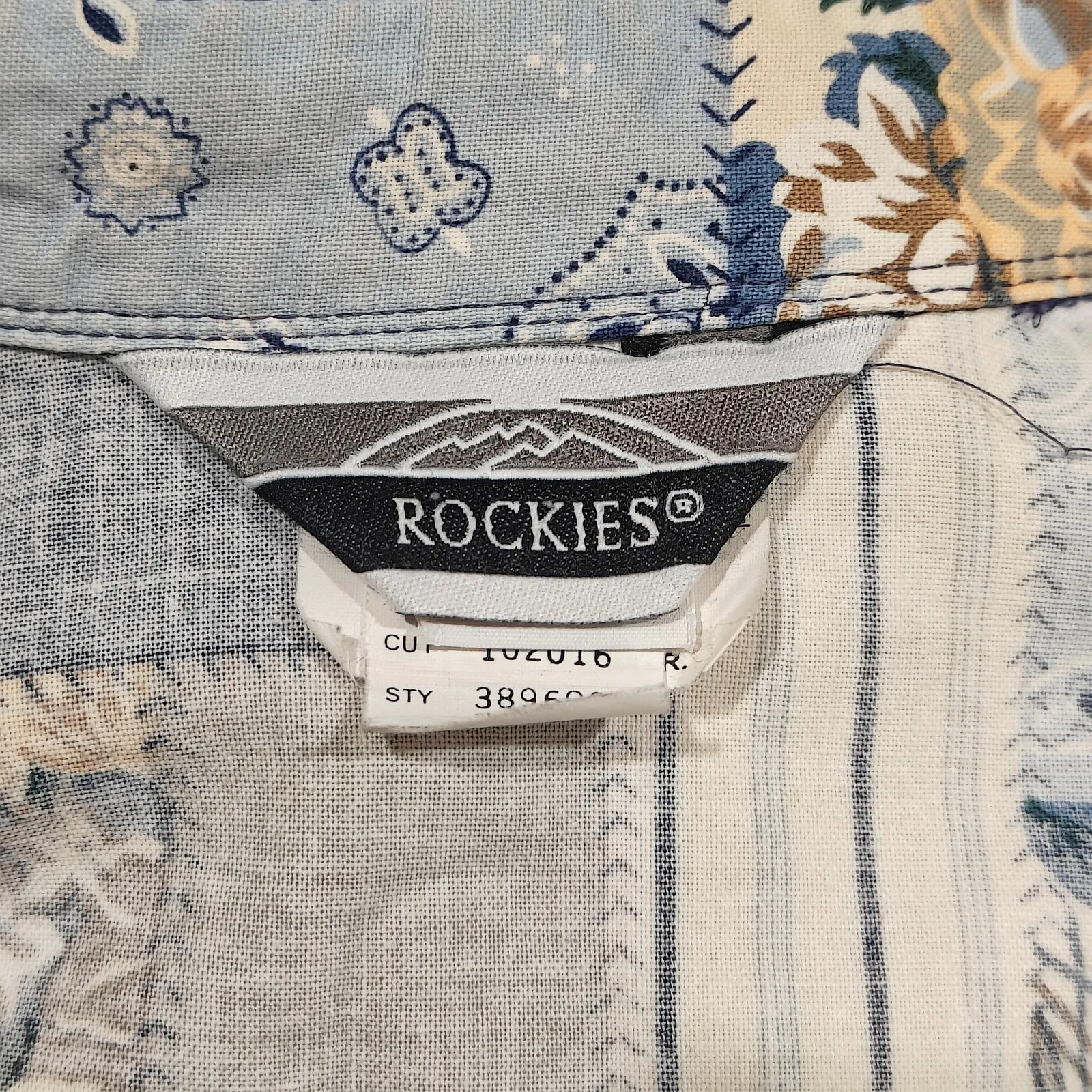 Rockies Patchwork Button Down Shirt Blue Yellow Womens Medium - Image 2