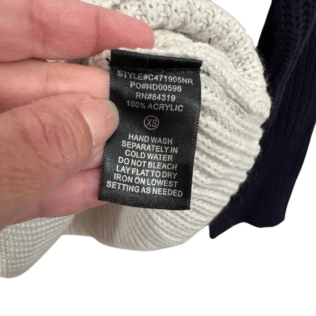 Devotion by Cyrus Navy and Cream Color Block Mock Neck Sweater NWT Black Size XS - Image 6