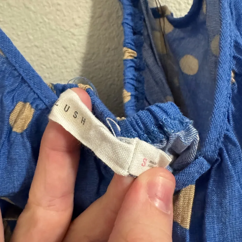 Lush Blue Dress with Gold Polka Dots - Image 2