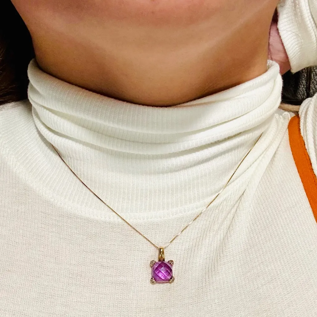 Amethyst and diamond pendant 10K Gold Necklace - Image 13