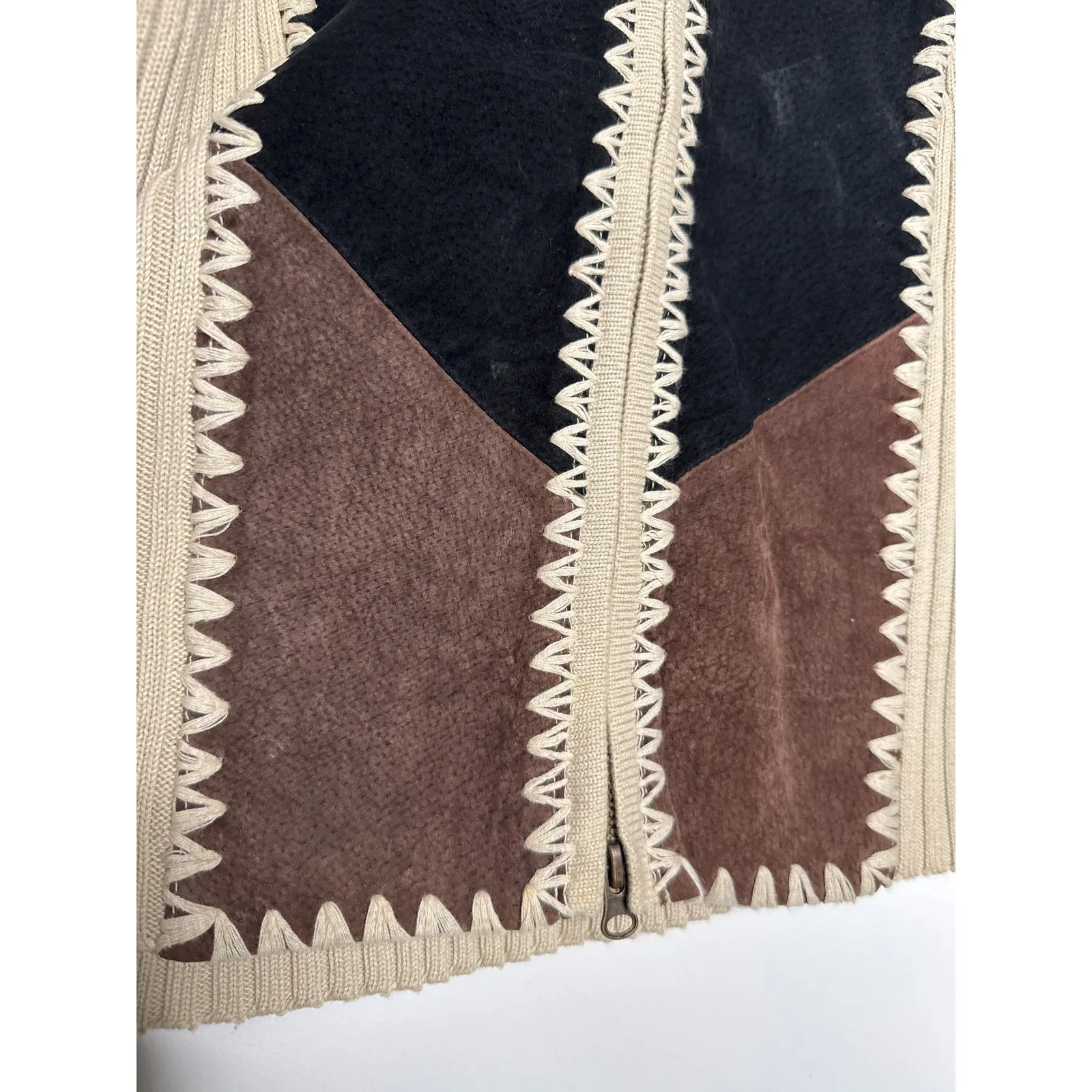 Vintage Kikit by Maurice Sasson Leather Knit sweater zipper jacket 90s Western M Tan Size M - Image 10