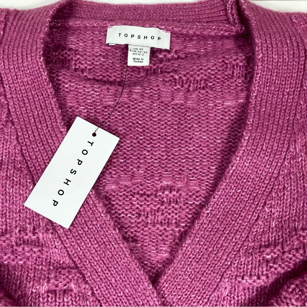 Topshop ASOS Basket Weave Stitch Cardigan Bright Pink XS NEW - Image 11