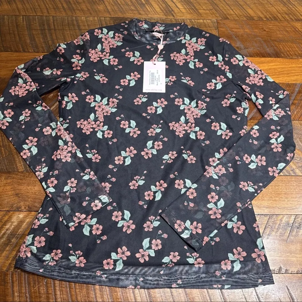 Udel New York Mesh Mock Neck Top Black - Image 2