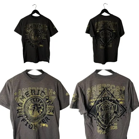 American Fighter T Shirt Gray Medium M Graphic Tee Cotton Short Sleeve Solid - Image 2