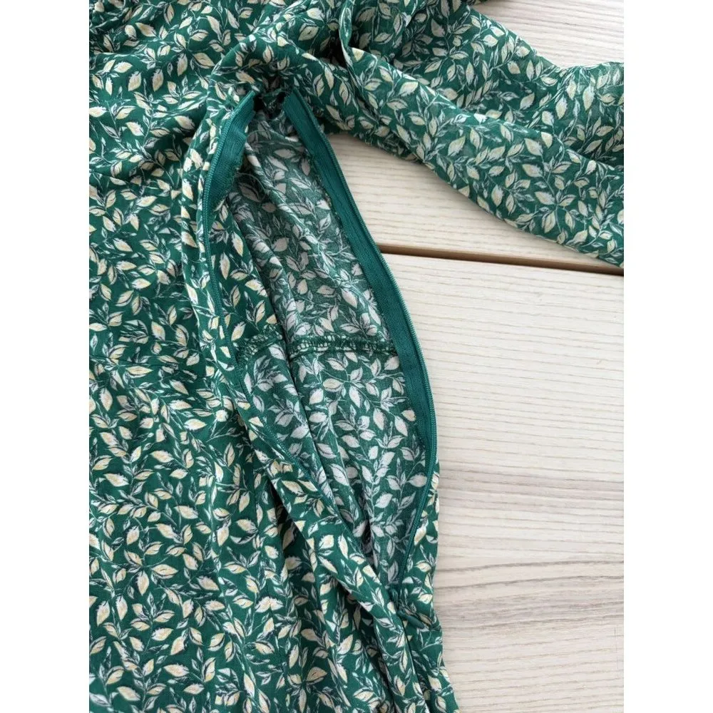 Zara Women dress Long Floral Shirt Dress casual light fabric Green SIZE XL - Image 10