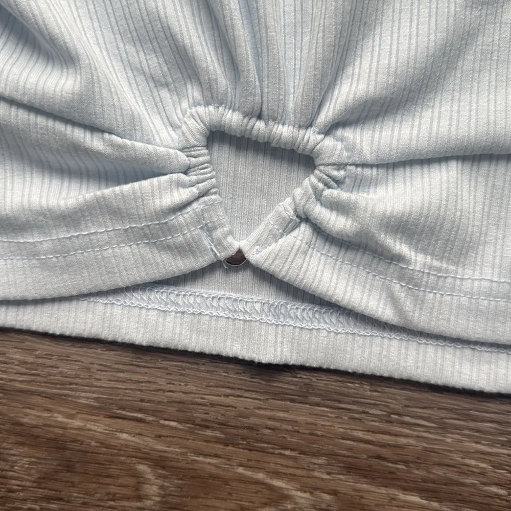 Aqua Cropped Top Baby Blue T-Shirt Cut Out Detail Casual - Image 5