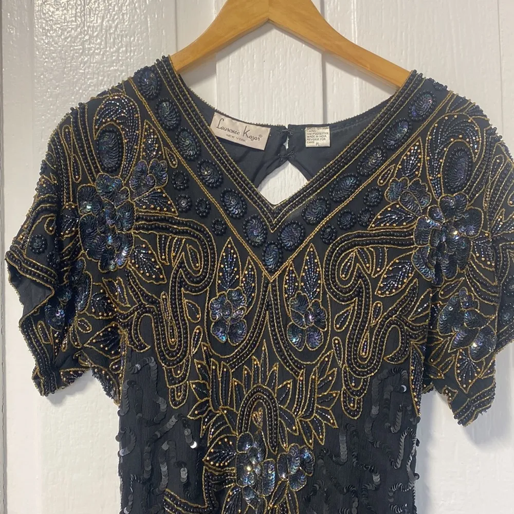 Vintage Laurence Kazar  New York silk sequin dress - Image 2