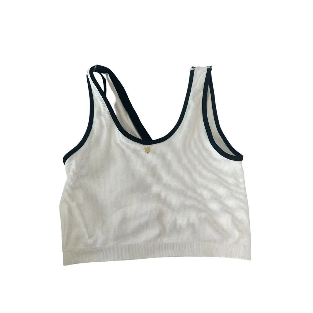 Fabletics white rubbed tank with black trim size large crop - Image 2
