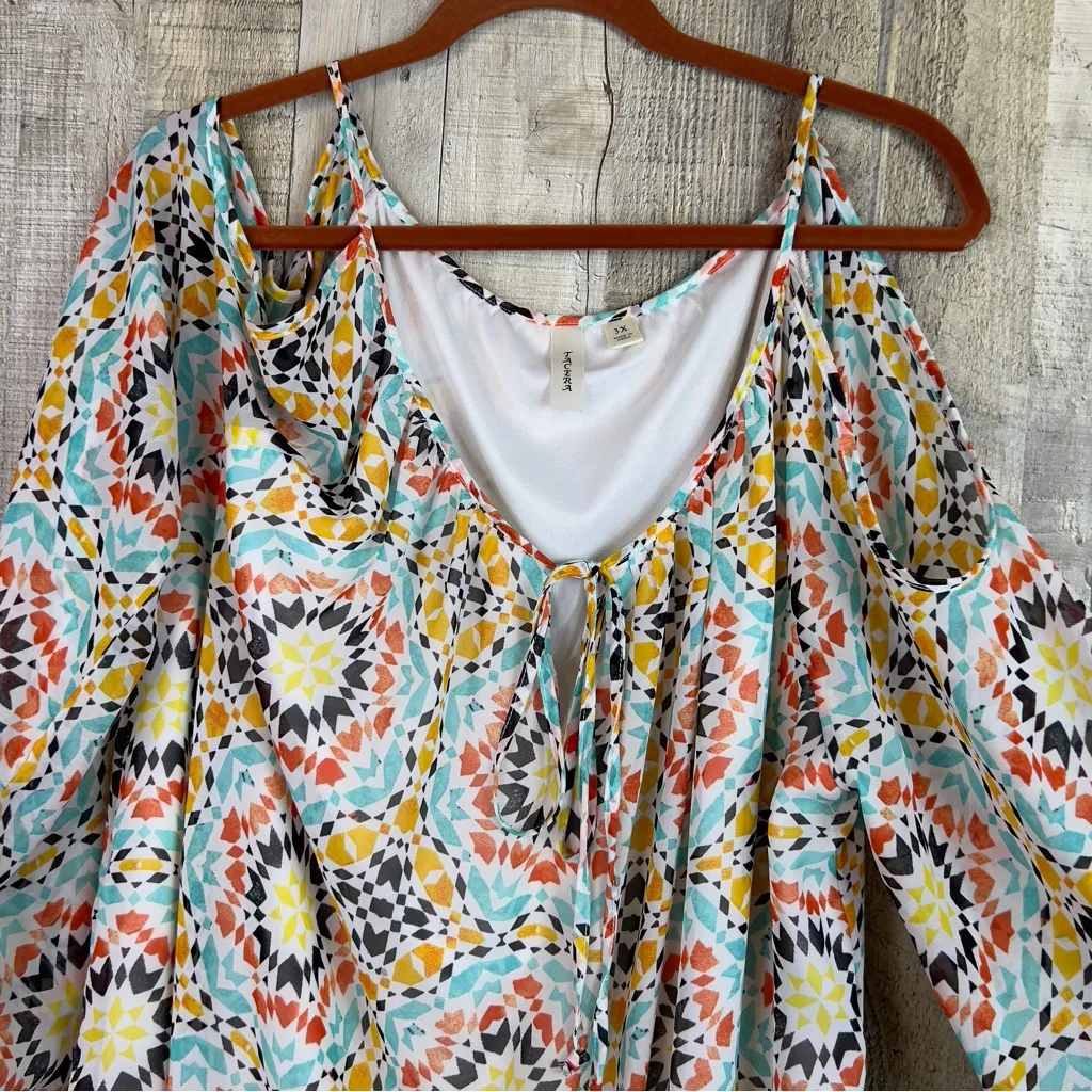 Tacera Size 3X Medallion Print Spaghetti Strap Cold Shoulder Long Sleeve Dress - Image 10