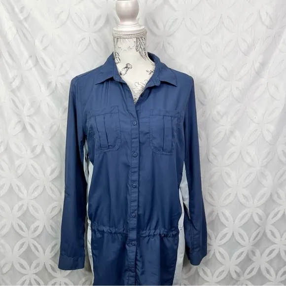 Duluth Trading Co Long Sleeve Button Down Tie Waist Nylon Top Size‎ M Blue Size M - Image 7