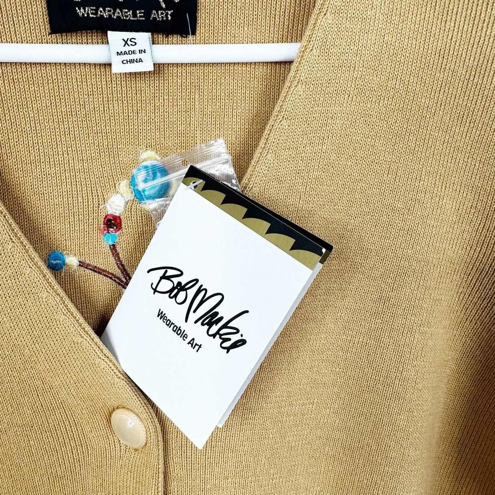 Bob Mackie Cardigan Sweater XS Embroidered Feathers Wearable Art Dream Catcher - Image 13