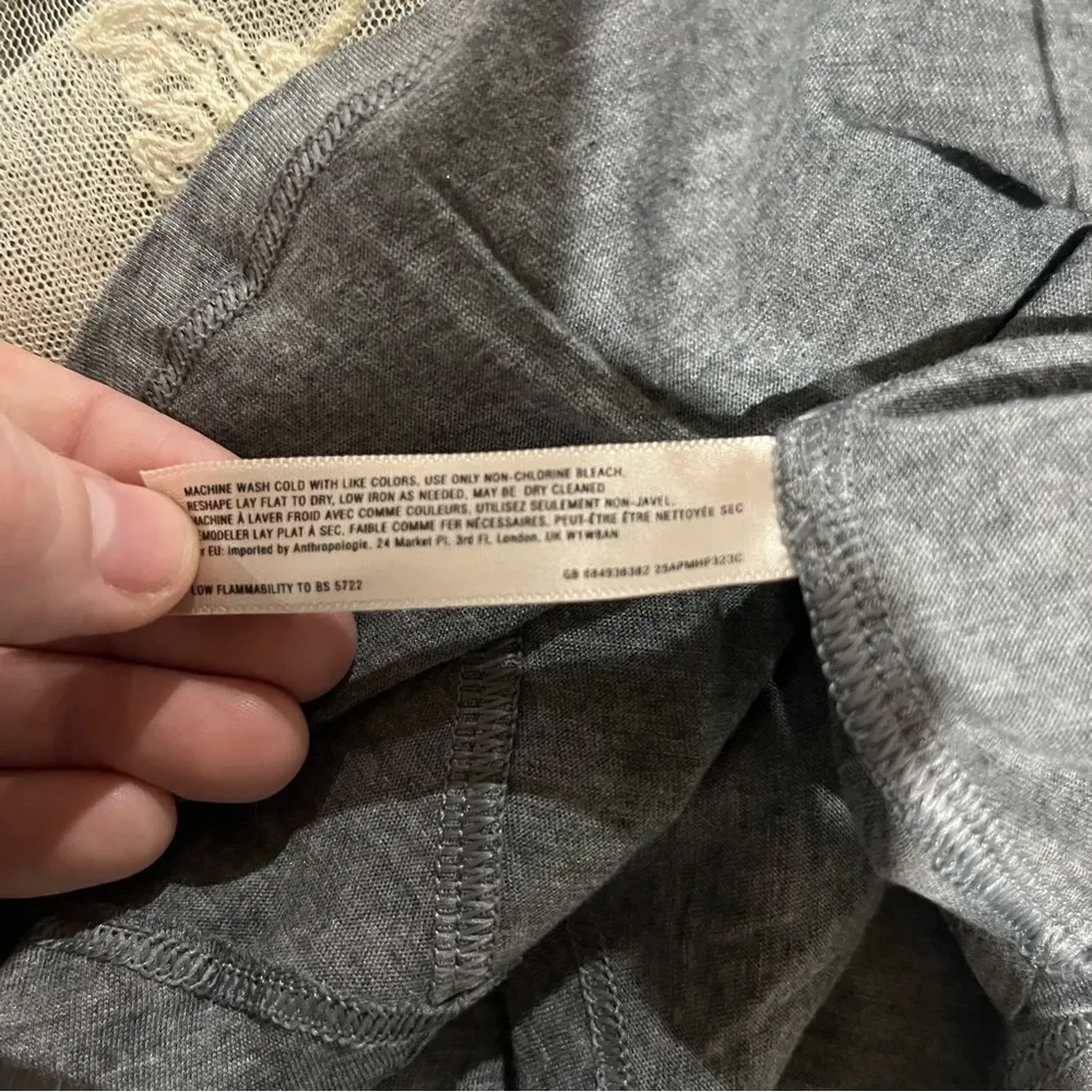 Anthropologie Eloise Grey Long Sleeve Blouse Top with Lace Woodland Theme - Image 6