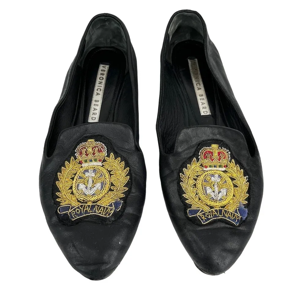 Veronica Beard Black Flats 36.5 Royal Navy Gold Patch - Image 9