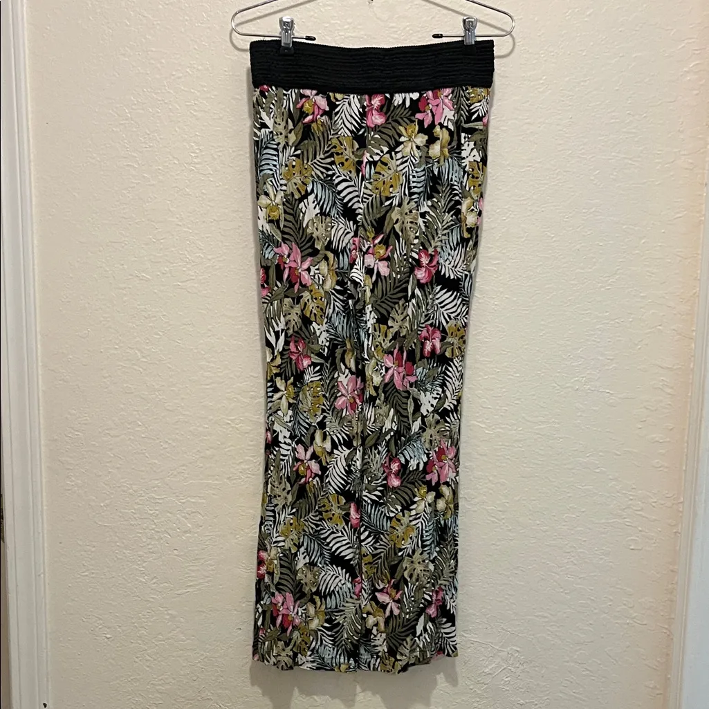 Vintage Hawaiian Tropical Floral Print Women's Pants with elastic waistband 90s Pink - Image 7