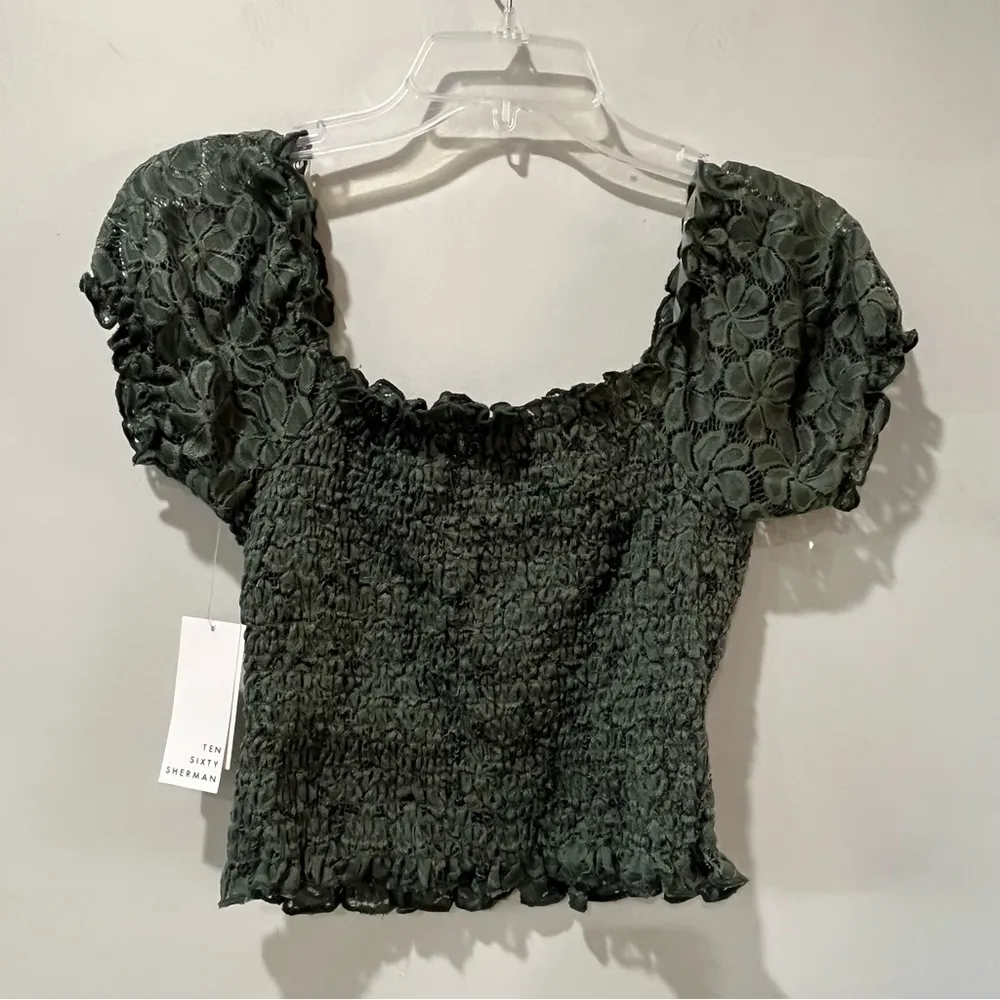 NWT Ten Sixty Sherman shirt Nordstrom Small Green Crop Lace STRETCHY NEW - Image 8