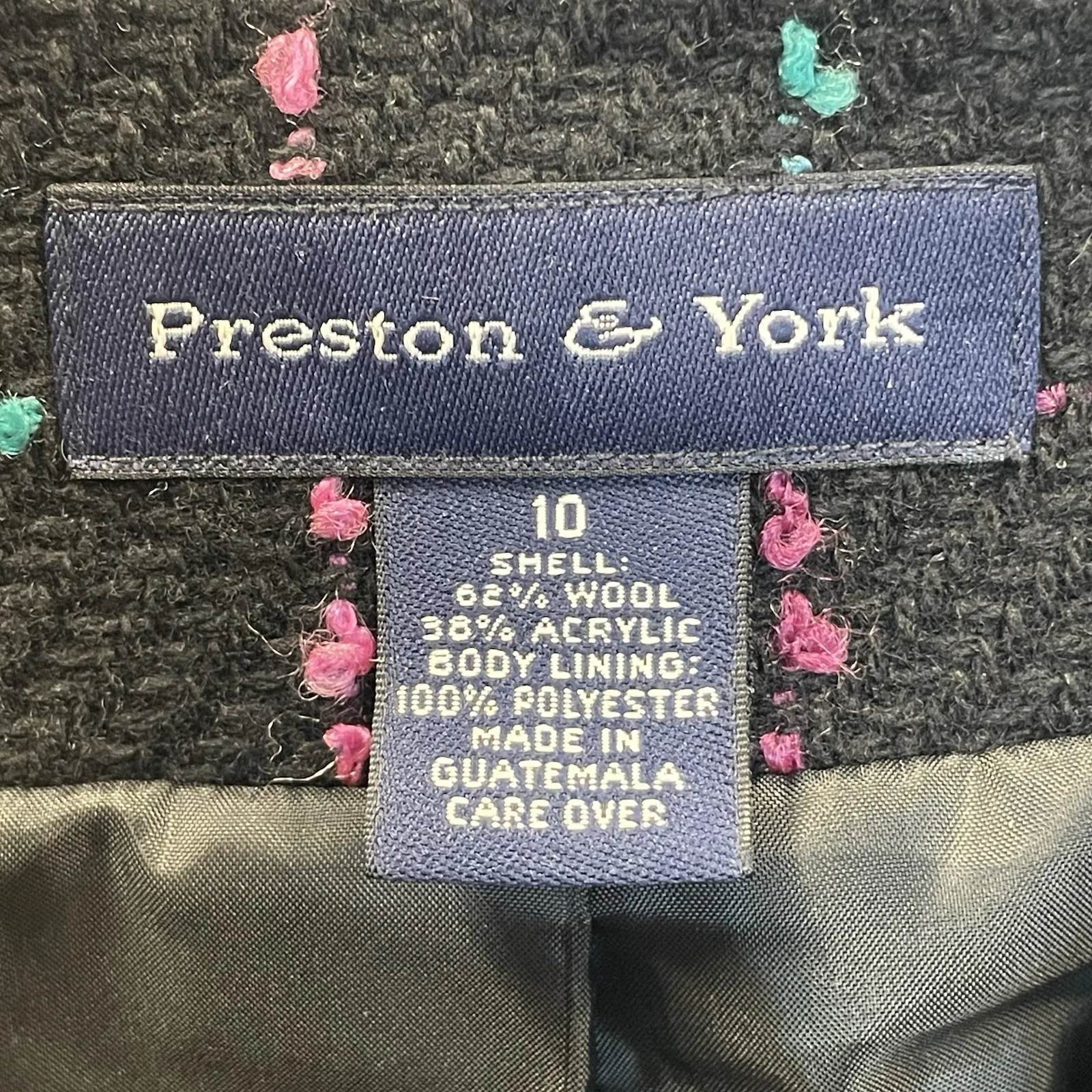 Preston & York Womens 10 Blazer Tweed Black & Pastel Plaid Button Up Wool Blend - Image 7