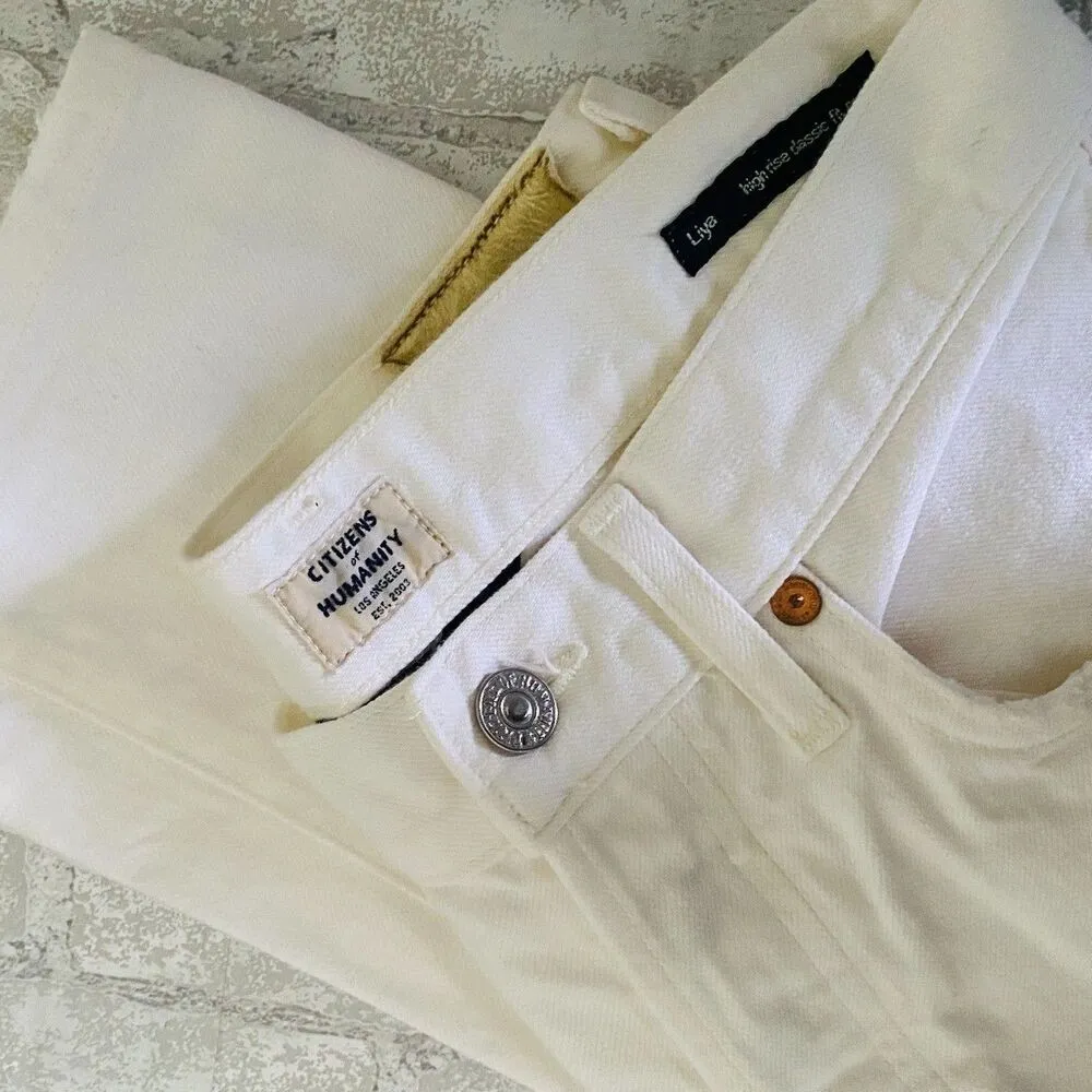 Citizens Of Humanity Liya High Rise Classic Fit Distressed White Denim Jeans 24 - Image 2