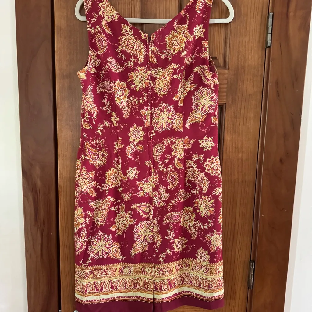 Kathie Lee Collection Midi Dress Women’s 10 Red Yellow Paisley Sleeveless Spring - Image 4