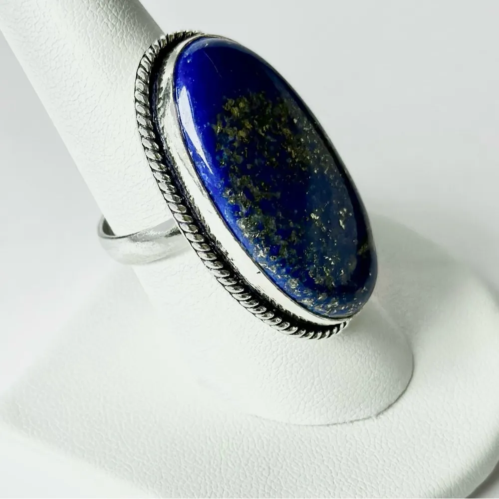 LAPIS Lazuli Large Genuine Stone 925 Sterling Silver Ring Blue - Image 2
