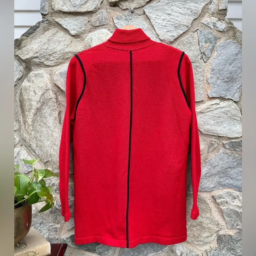 Vintage Striped Turtleneck Knit Tunic Shirt Red Size M - Image 3